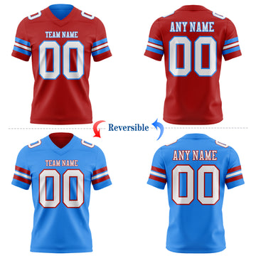 Custom Red White-Powder Blue Reversible Double Side Authentic Football Jersey