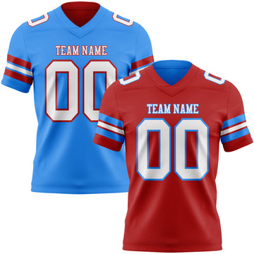 Custom Red White-Powder Blue Reversible Double Side Authentic Football Jersey