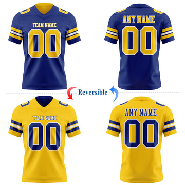 Custom Royal Yellow-White Reversible Double Side Authentic Football Jersey