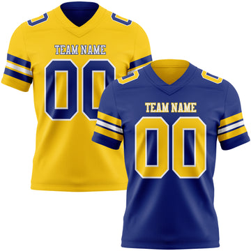 Custom Royal Yellow-White Reversible Double Side Authentic Football Jersey
