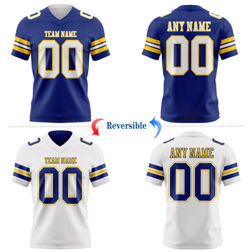 Custom Royal White-Yellow Reversible Double Side Authentic Football Jersey