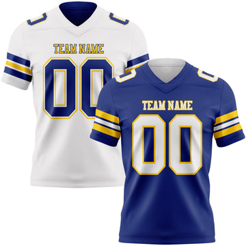 Custom Royal White-Yellow Reversible Double Side Authentic Football Jersey