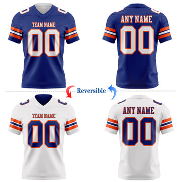 Custom Royal White-Orange Reversible Double Side Authentic Football Jersey