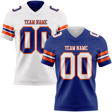 Custom Royal White-Orange Reversible Double Side Authentic Football Jersey