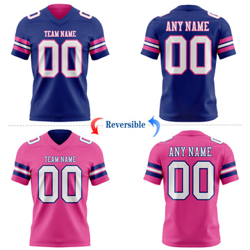 Custom Royal White-Pink Reversible Double Side Authentic Football Jersey