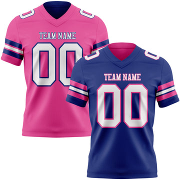Custom Royal White-Pink Reversible Double Side Authentic Football Jersey