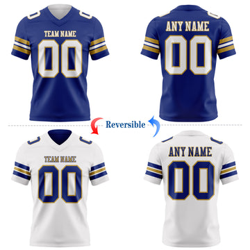 Custom Royal White-Old Gold Reversible Double Side Authentic Football Jersey