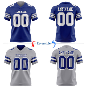 Custom Royal White-Gray Reversible Double Side Authentic Football Jersey