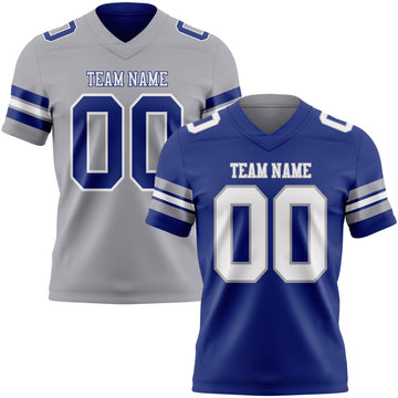 Custom Royal White-Gray Reversible Double Side Authentic Football Jersey