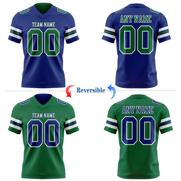 Custom Royal Kelly Green-White Reversible Double Side Authentic Football Jersey