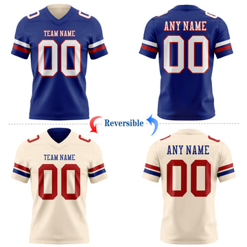 Custom Royal  Cream Reversible Double Side Authentic Football Jersey