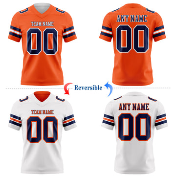 Custom Orange Navy-White Reversible Double Side Authentic Football Jersey