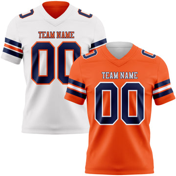 Custom Orange Navy-White Reversible Double Side Authentic Football Jersey