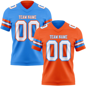 Custom Orange White-Powder Blue Reversible Double Side Authentic Football Jersey