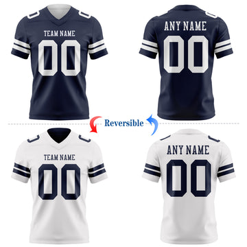 Custom Navy-White Reversible Double Side Authentic Football Jersey