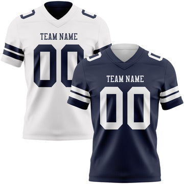 Custom Navy-White Reversible Double Side Authentic Football Jersey