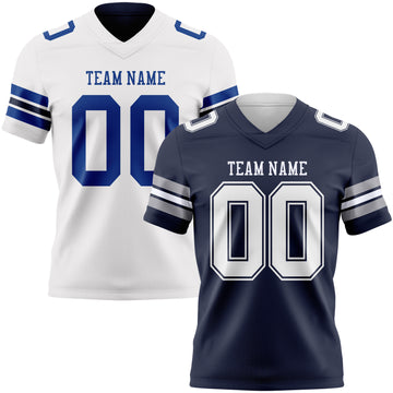 Custom Navy-White Reversible Double Side Authentic Football Jersey