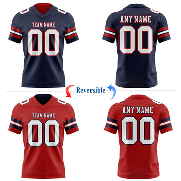 Custom Navy White-Red Reversible Double Side Authentic Football Jersey