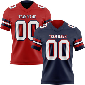 Custom Navy White-Red Reversible Double Side Authentic Football Jersey