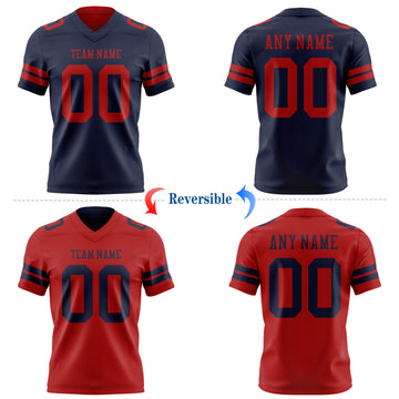 Custom Navy-Red Reversible Double Side Authentic Football Jersey