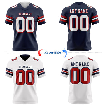 Custom Navy White-Red Reversible Double Side Authentic Football Jersey