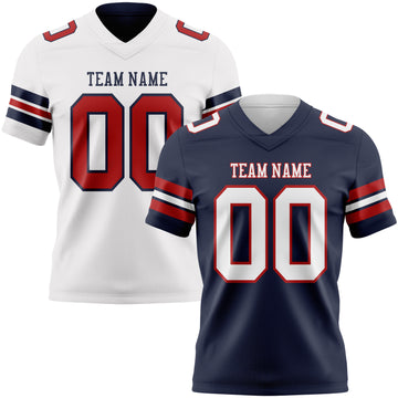 Custom Navy White-Red Reversible Double Side Authentic Football Jersey