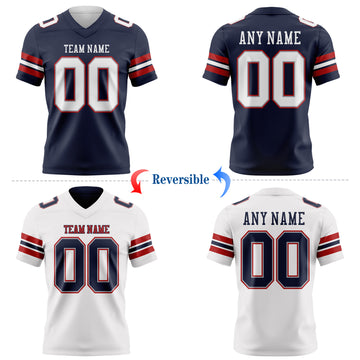 Custom Navy White Gray-Red Reversible Double Side Authentic Football Jersey