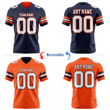 Custom Navy White-Orange Reversible Double Side Authentic Football Jersey