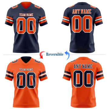 Custom Navy Orange-White Reversible Double Side Authentic Football Jersey