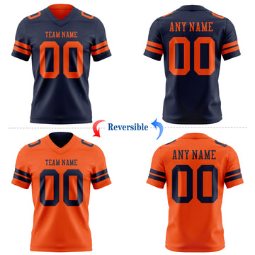 Custom Navy-Orange Reversible Double Side Authentic Football Jersey