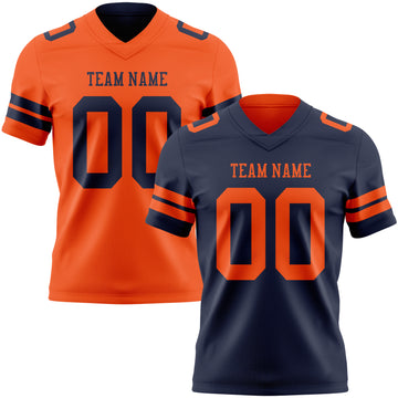 Custom Navy-Orange Reversible Double Side Authentic Football Jersey