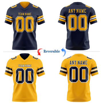 Custom Navy Gold-White Reversible Double Side Authentic Football Jersey