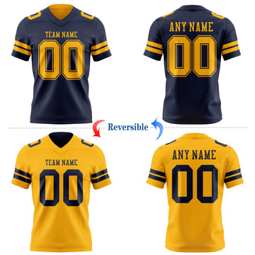 Custom Navy-Gold Reversible Double Side Authentic Football Jersey