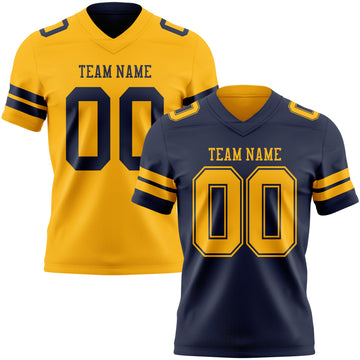 Custom Navy-Gold Reversible Double Side Authentic Football Jersey