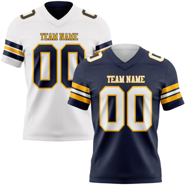 Custom Navy White-Gold Reversible Double Side Authentic Football Jersey