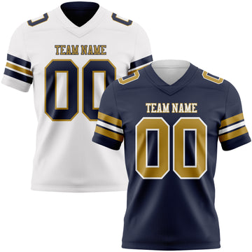 Custom Navy Old Gold-White Reversible Double Side Authentic Football Jersey