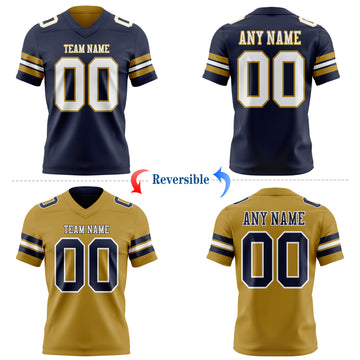 Custom Navy White-Old Gold Reversible Double Side Authentic Football Jersey