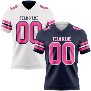 Custom Navy Pink-White Reversible Double Side Authentic Football Jersey