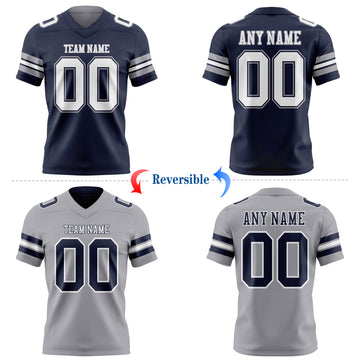 Custom Navy White-Gray Reversible Double Side Authentic Football Jersey