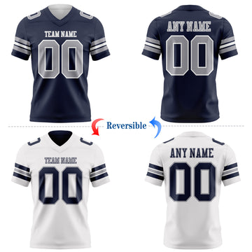 Custom Navy Gray-White Reversible Double Side Authentic Football Jersey