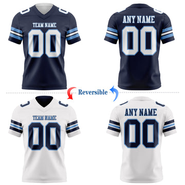 Custom Navy White-Light Blue Reversible Double Side Authentic Football Jersey