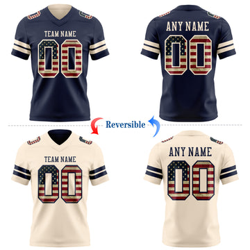 Custom Navy Vintage USA Flag-Cream Reversible Double Side Authentic Football Jersey