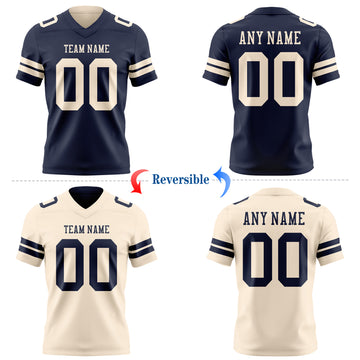 Custom Navy-Cream Reversible Double Side Authentic Football Jersey