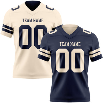 Custom Navy-Cream Reversible Double Side Authentic Football Jersey