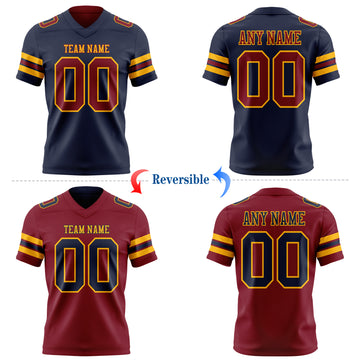Custom Navy Crimson-Gold Reversible Double Side Authentic Football Jersey