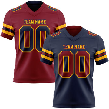 Custom Navy Crimson-Gold Reversible Double Side Authentic Football Jersey
