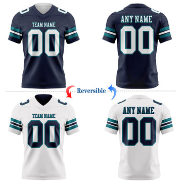 Custom Navy White-Teal Reversible Double Side Authentic Football Jersey