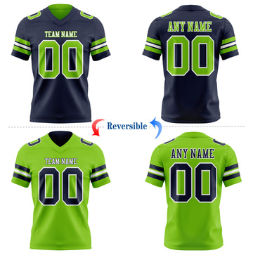 Custom Navy Neon Green-White Reversible Double Side Authentic Football Jersey
