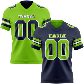 Custom Navy Neon Green-White Reversible Double Side Authentic Football Jersey