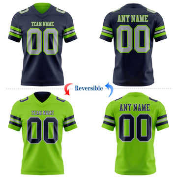 Custom Navy Gray-Neon Green Reversible Double Side Authentic Football Jersey
